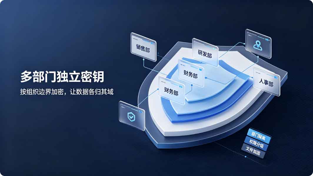 加密软件能不能设置不同部门的独立密钥?一篇文章告诉你答案,让数据安全升级,文件更稳固!(图2) 加密软件能不能设置不同部门的独立密钥?一篇文章告诉你答案,让数据安全升级,文件更稳固!(图2)